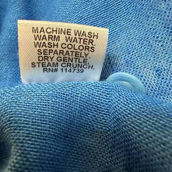 FLAX Tunic Blouse Top Large Linen Cotton Button Up Lagenlook Bright Blue Coastal - Picture 11 of 11